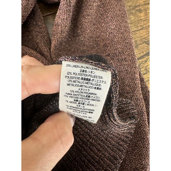 Free People linen long sleeve blouse size XS deep V shiny brown sexy going out - Picture 7 of 9